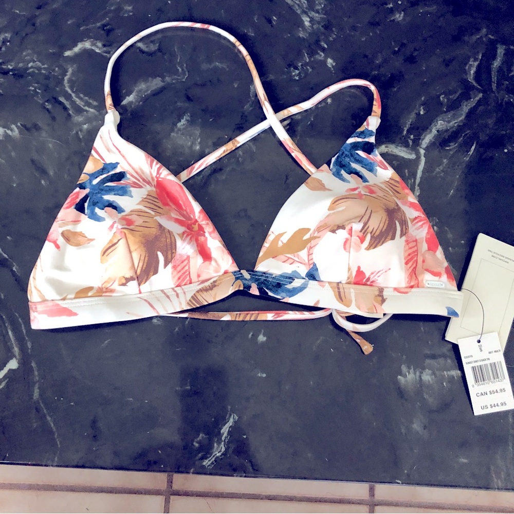 New Rip Curl Bikini top cross back white floral